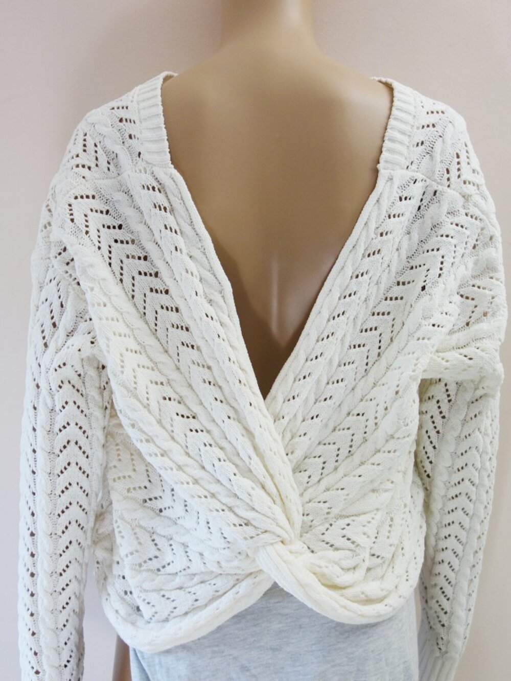 June & Ivy Francesca's Ivory Soft Twist back Off the Shoulder Sweater (L) NWT!